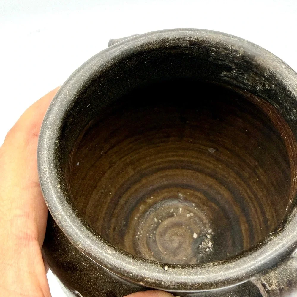 Antique 19thC Asian Brown Glazed Stoneware‎ Jar Cross Hatch Estate